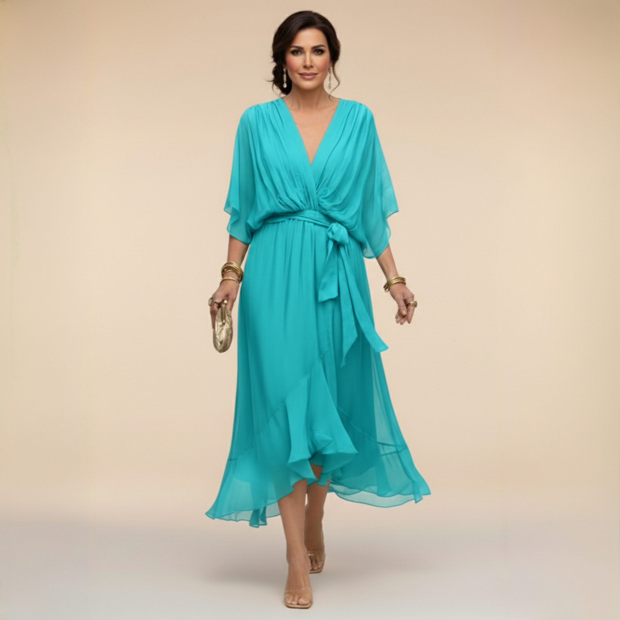 Rochie Monica din chiffon cu decolteu în V