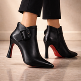 Luminita | Botine din piele premium cu cataramă laterală și toc cui