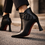 Luminita | Botine din piele premium cu cataramă laterală și toc cui