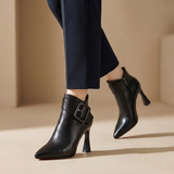Luminita | Botine din piele premium cu cataramă laterală și toc cui