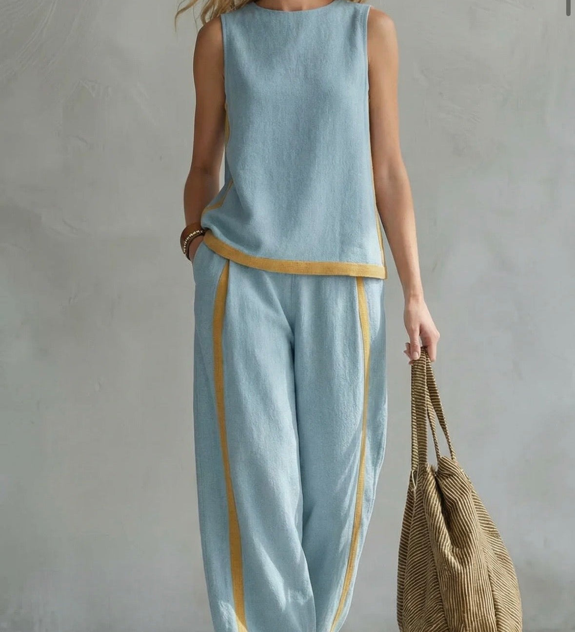 LEILA | Set elegant din vestă și pantaloni din bumbac și in