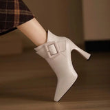 Luminita | Botine din piele premium cu cataramă laterală și toc cui