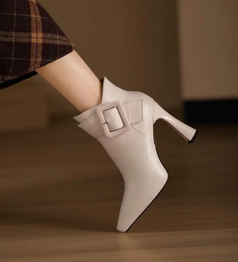 Luminita | Botine din piele premium cu cataramă laterală și toc cui
