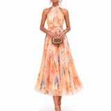 Aurora | Rochie Maxi Artistică cu Guler Halter