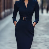Bianca | Rochie elegantă neagră cu brâu