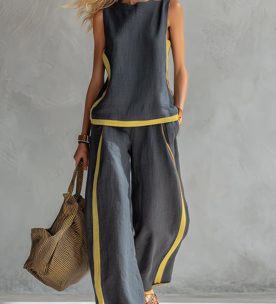 LEILA | Set elegant din vestă și pantaloni din bumbac și in
