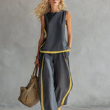 LEILA | Set elegant din vestă și pantaloni din bumbac și in