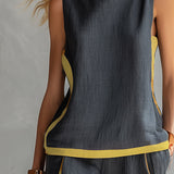 LEILA | Set elegant din vestă și pantaloni din bumbac și in