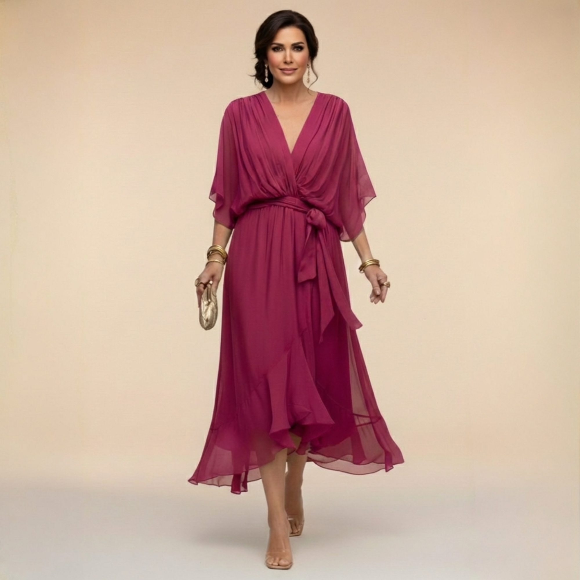 Rochie Monica din chiffon cu decolteu în V