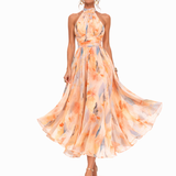 Aurora | Rochie Maxi Artistică cu Guler Halter