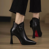 Luminita | Botine din piele premium cu cataramă laterală și toc cui