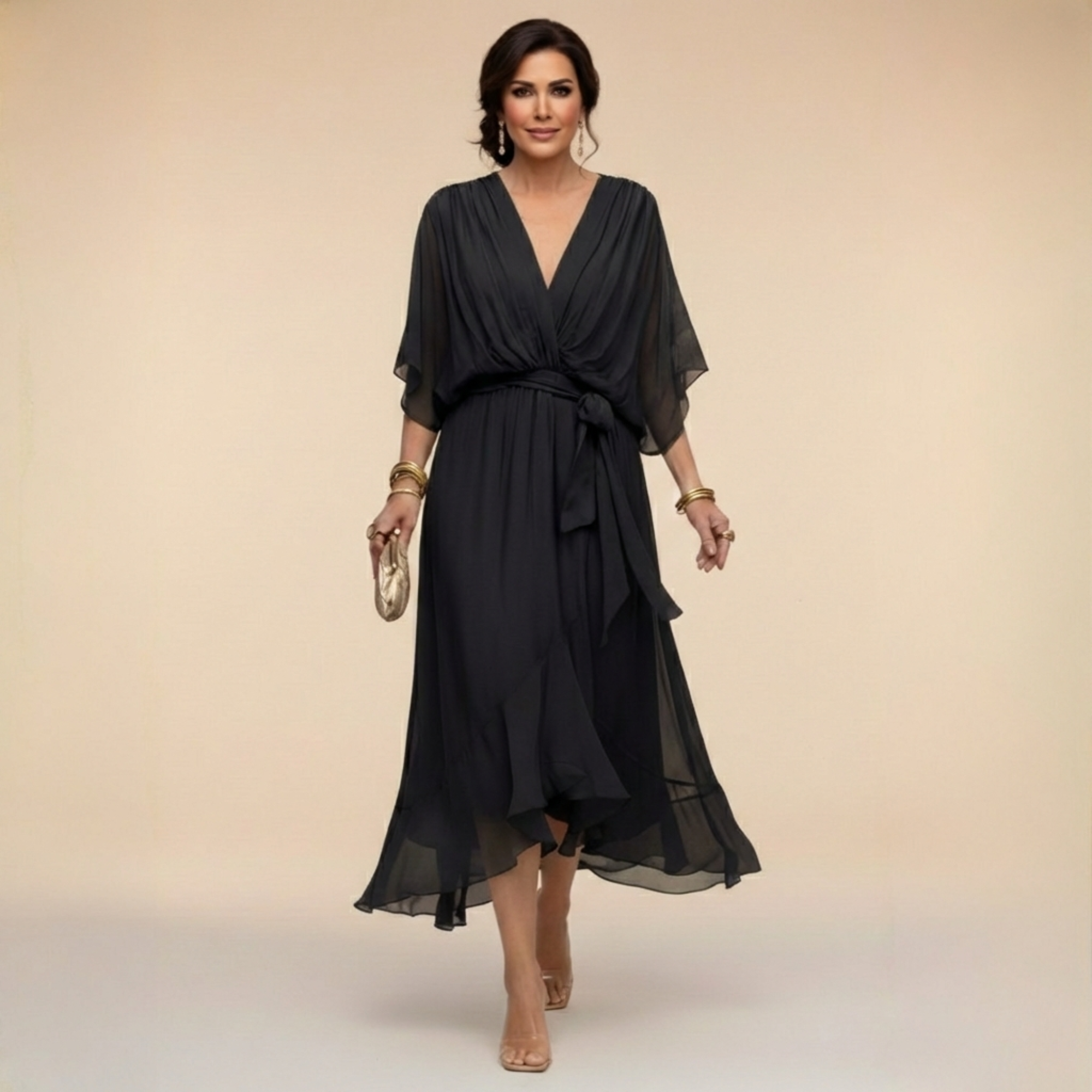 Rochie Monica din chiffon cu decolteu în V