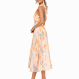 Aurora | Rochie Maxi Artistică cu Guler Halter
