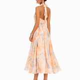Aurora | Rochie Maxi Artistică cu Guler Halter