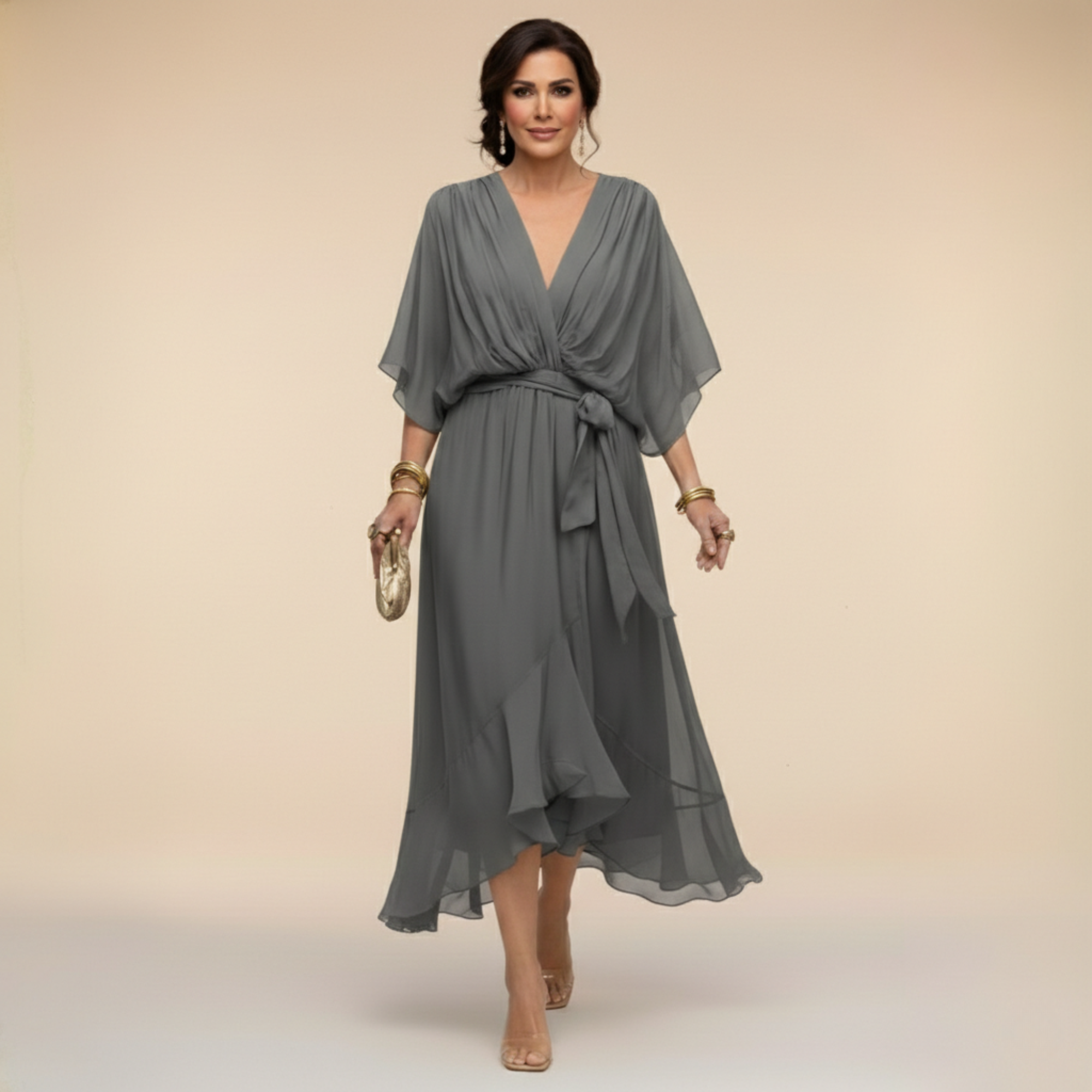 Rochie Monica din chiffon cu decolteu în V