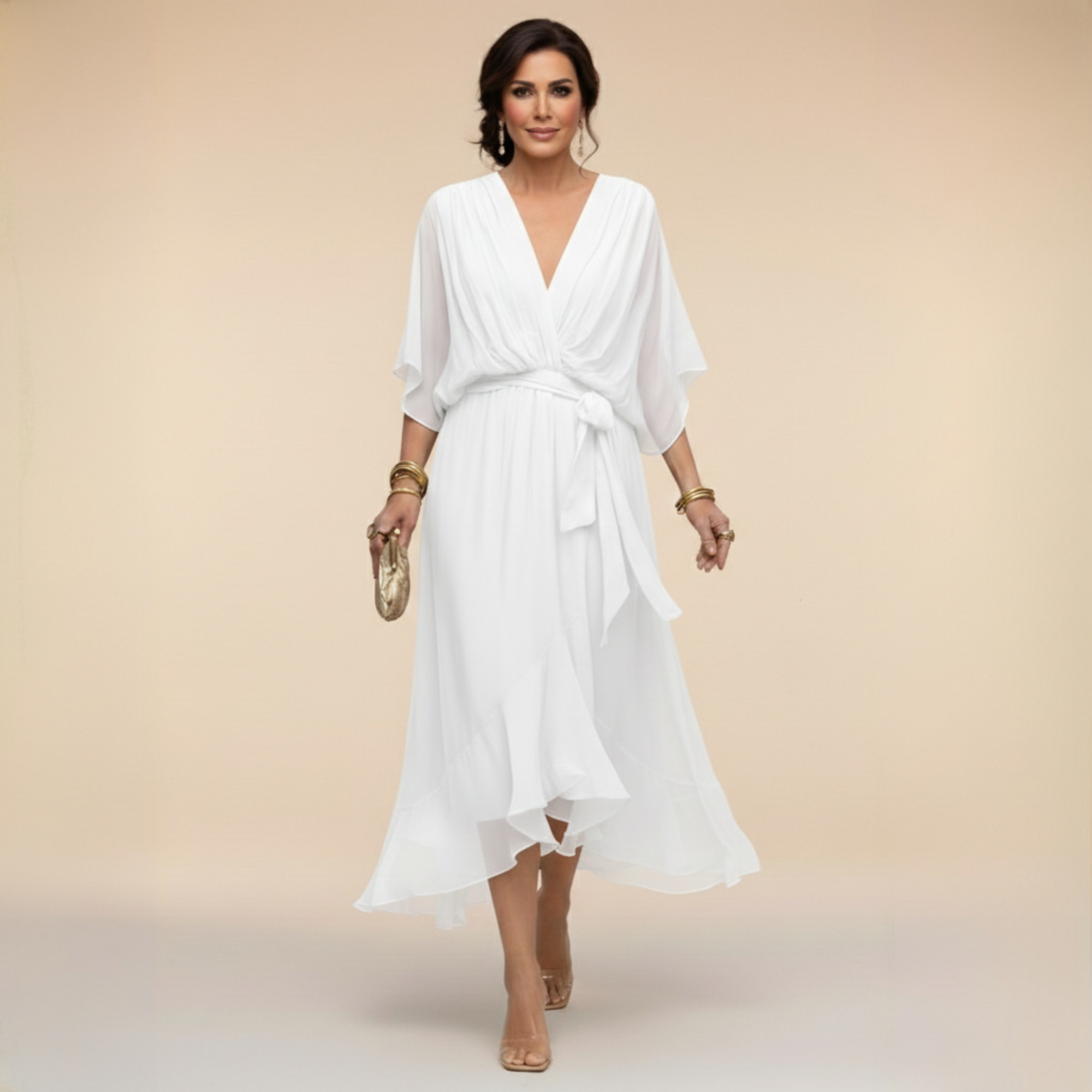 Rochie Monica din chiffon cu decolteu în V