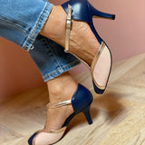 Alessia | Pantofi cu toc T-Strap Culoareați și confortabili cu vârf rotund