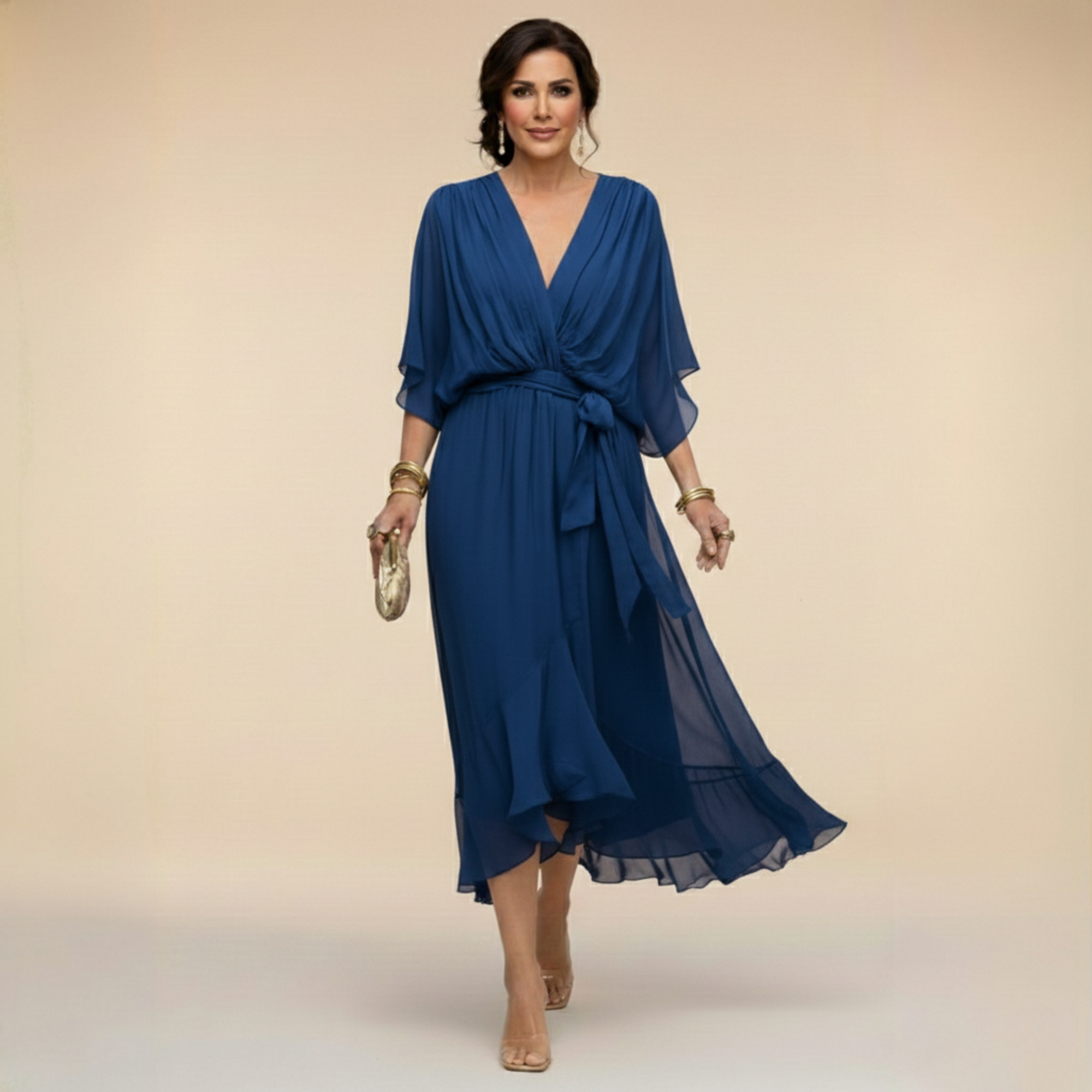 Rochie Monica din chiffon cu decolteu în V