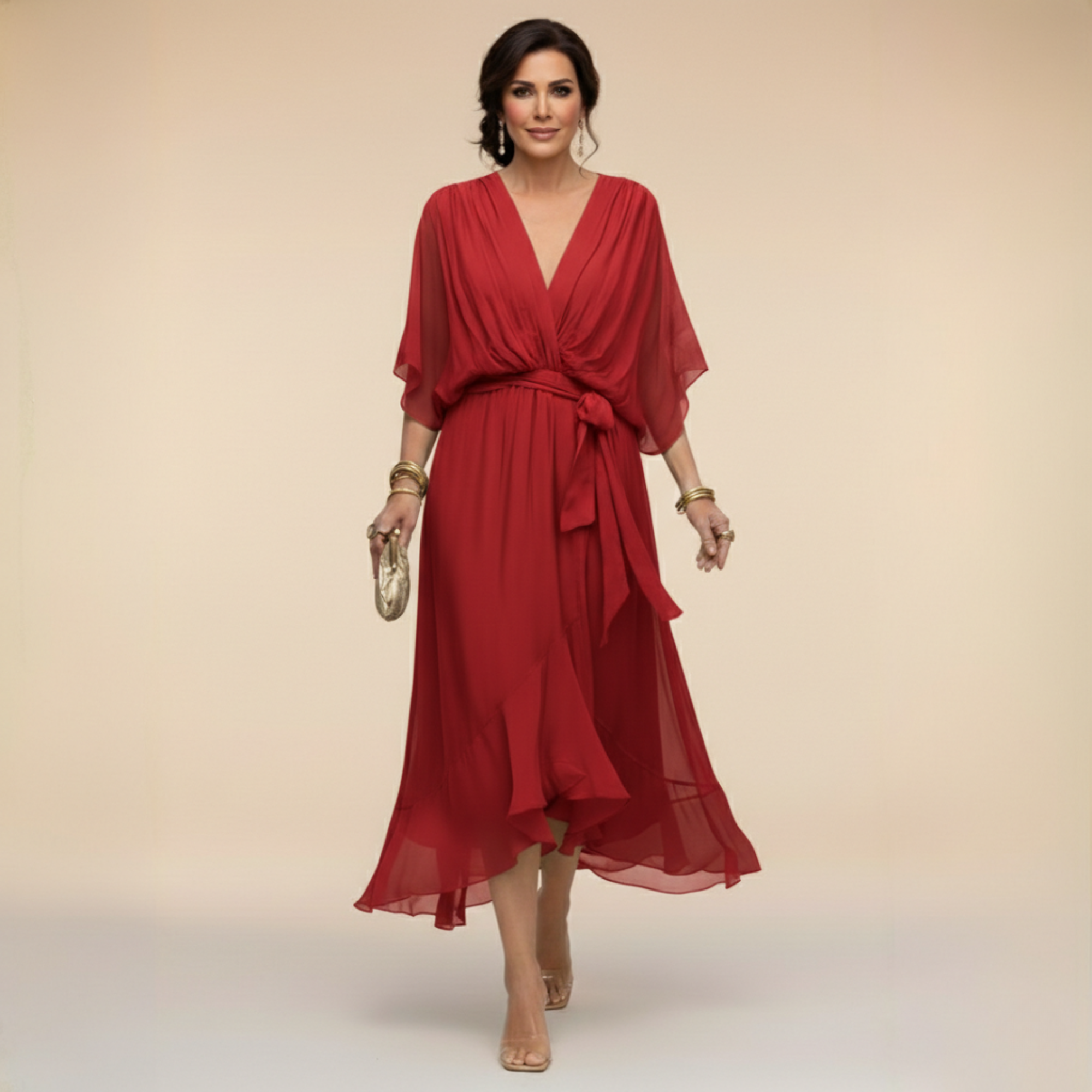 Rochie Monica din chiffon cu decolteu în V