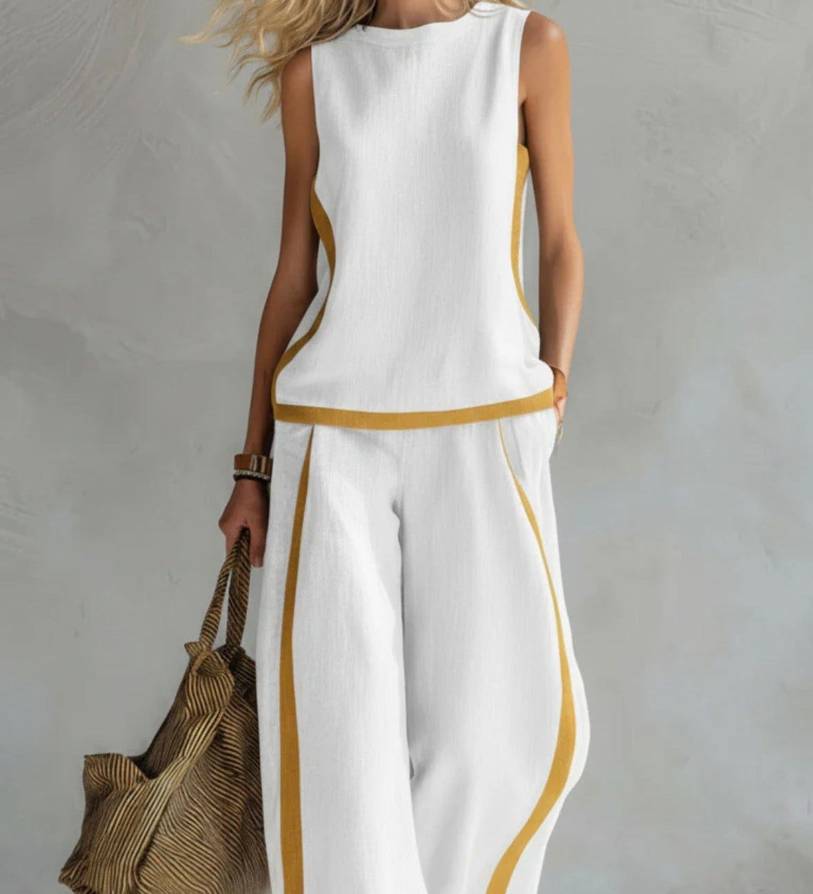 LEILA | Set elegant din vestă și pantaloni din bumbac și in