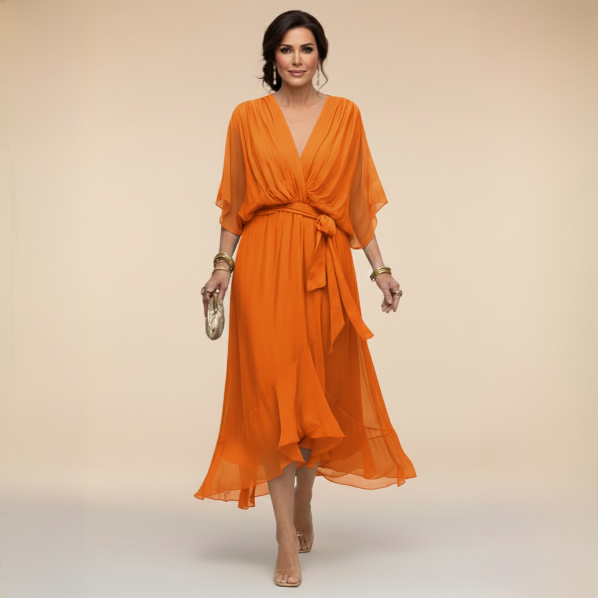 Rochie Monica din chiffon cu decolteu în V