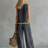 LEILA | Set elegant din vestă și pantaloni din bumbac și in