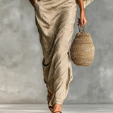 Lyra | Set sculptural din in cu mâneci batwing și fustă maxi