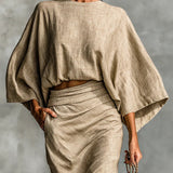 Lyra | Set sculptural din in cu mâneci batwing și fustă maxi