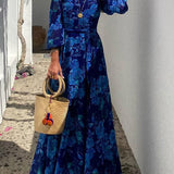 Aura | Rochie lungă cu imprimeu floral și mâneci off-the-shoulder