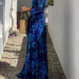 Aura | Rochie lungă cu imprimeu floral și mâneci off-the-shoulder