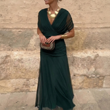 Luisa | Rochie lungă elegantă cu decolteu în V care evidențiază silueta