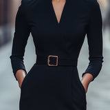 Bianca | Rochie elegantă neagră cu brâu