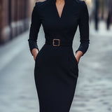 Bianca | Rochie elegantă neagră cu brâu