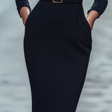 Bianca | Rochie elegantă neagră cu brâu