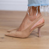 Marlena | Pantofi cu toc deschis nude cu toc subțire